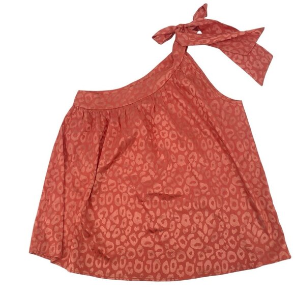 JODIFL Size M Pink One Shoulder Bow Tie Satin Blouse Animal Print NWT - Picture 2 of 12